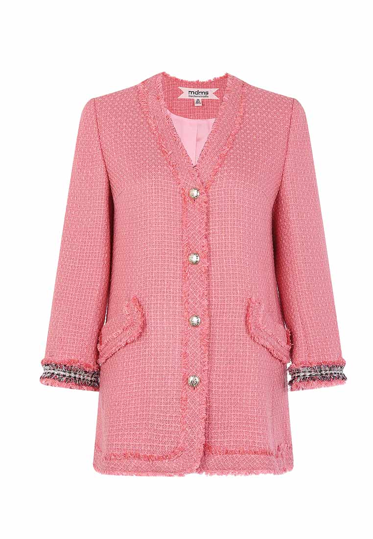 Camellia brooch slim-cut tweed blazer